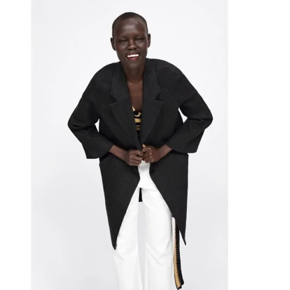 NEW Zara Linen blend Gray With Pockets Light Coat - Picture 5 of 7